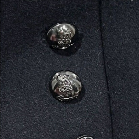 Black Rivet Pea Coat Jacket SZ Small Very Unique Buttons Military Style - Picture 12 of 12